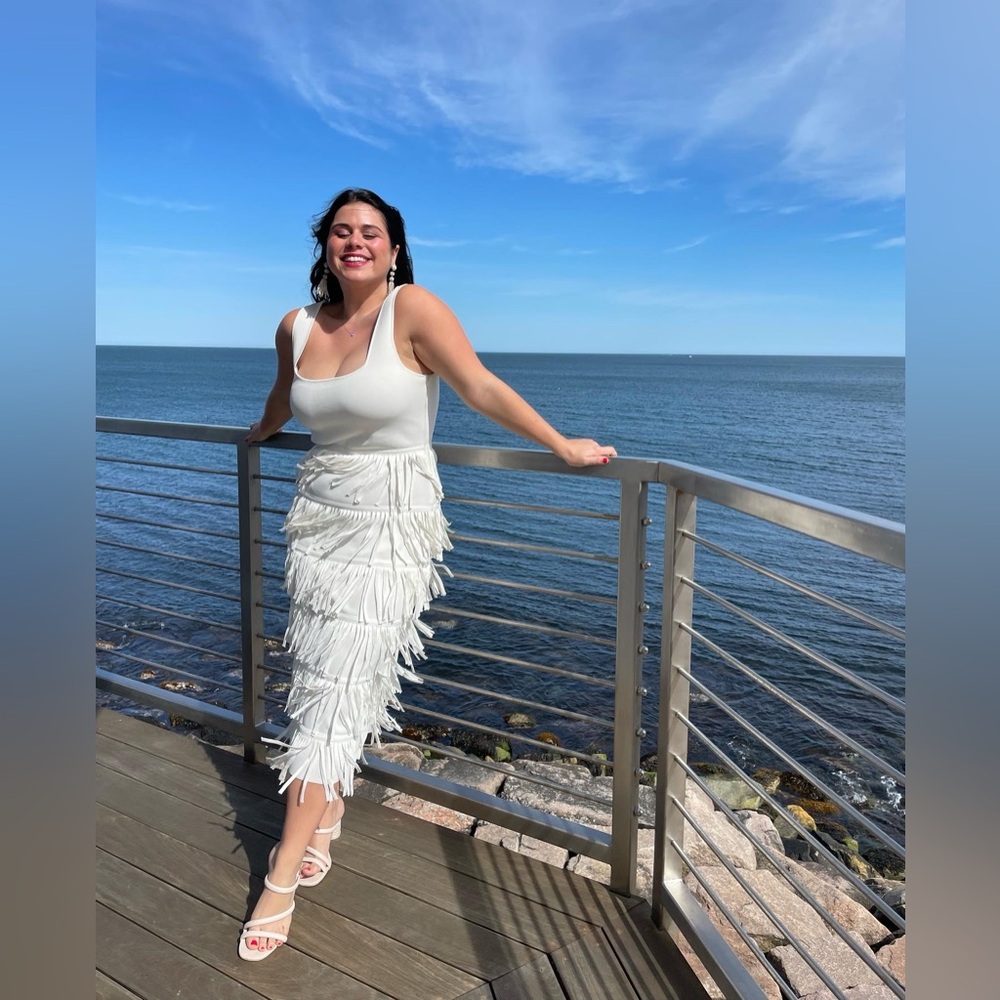 Endless Rose White Fringe Midi dress (from Anthropologie)